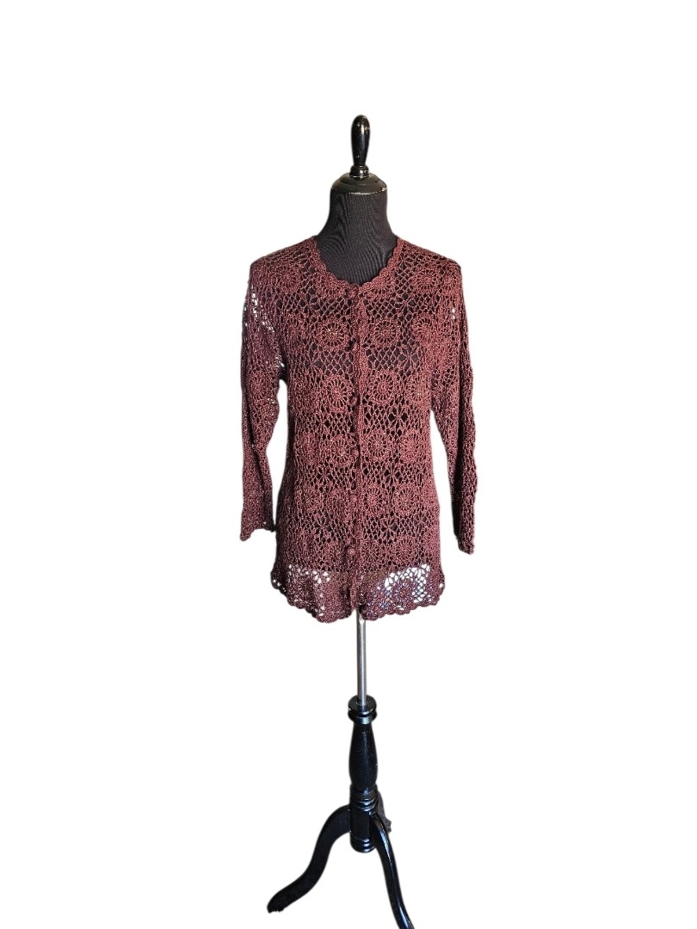 Draper’s & Damon’s Brown Crochet Beaded Metallic Cardigan Boho Large